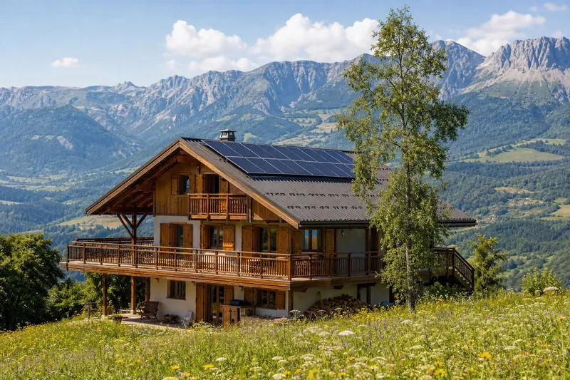 Maison équipée de panneaux solaires en Auvergne-Rhône-Alpes