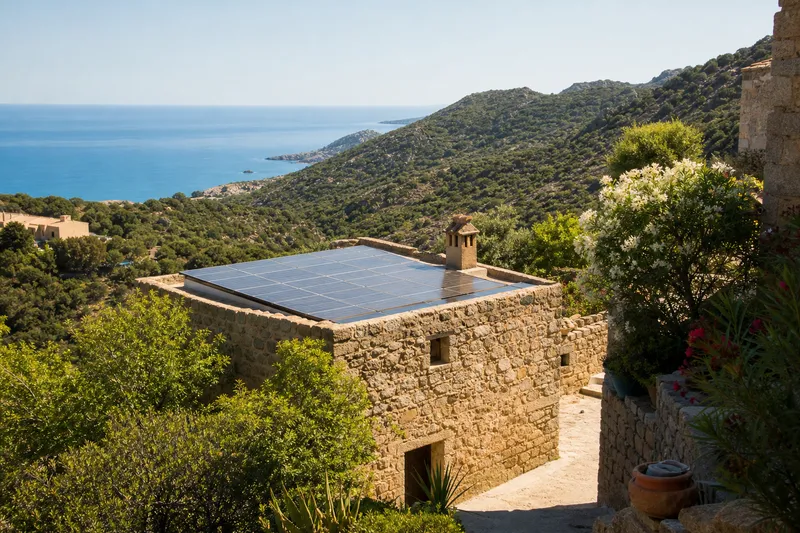 Maison équipée de panneaux solaires en Corse